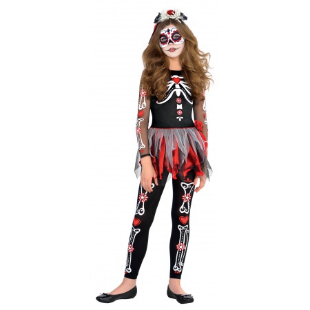 Girls Sugar Skull Costume For Halloween image