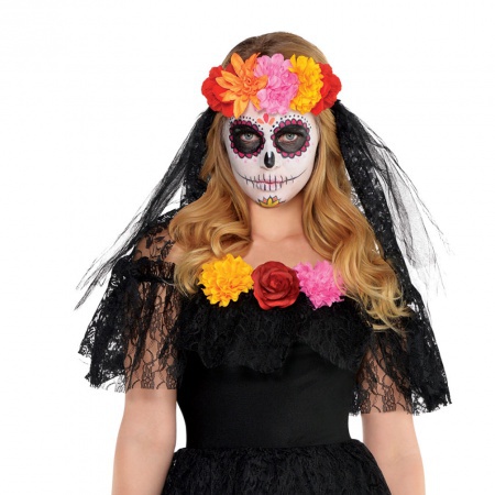 Day Of The Dead Veil Flower Headpiece image