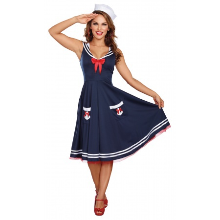 Womens 50s Swing Dress Sailor Girl Costume image