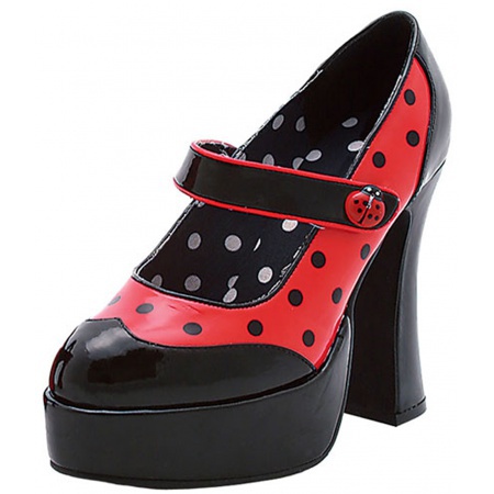 LadyBug Costume Shoes Lady Bug Mary Janes Platform Chunky High Heels image