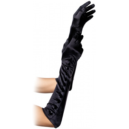 Black Satin Gloves With Snap Button Detail image