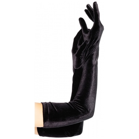 Long Black Velvet Opera Length Gloves image