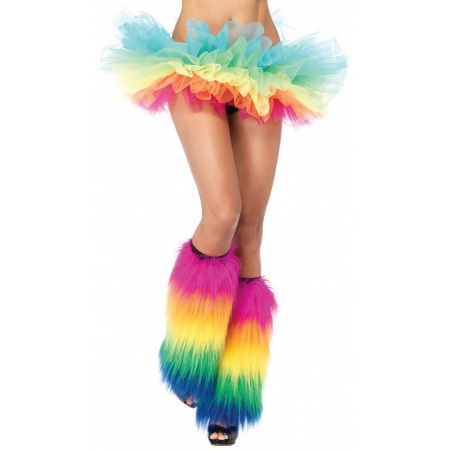 Neon Rainbow Fuzzy Leg Warmers For Women image