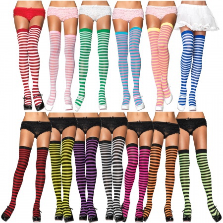 Womens Striped Thigh High Stockings image