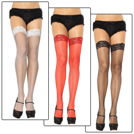 Fishnet Thigh Highs With Stay-up Lace Top image