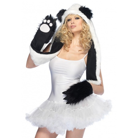 Plush Panda Hood Costume  With Paw Scarf Animal Bear image