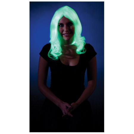 Glow In The Dark Curled Wig Costume Accessory Rave Long Wavy Curly image