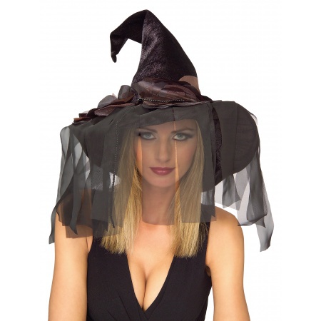 Black Rose Witch Hat Costume Accessory image
