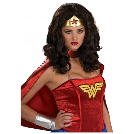 Wonder Woman Wig Costume Accessory Long Wavy Dark Brunette Superhero image