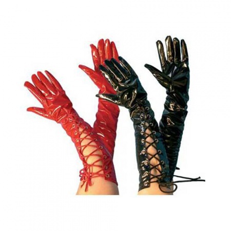 Long Lace Up Vinyl Gloves In Black Or Red image