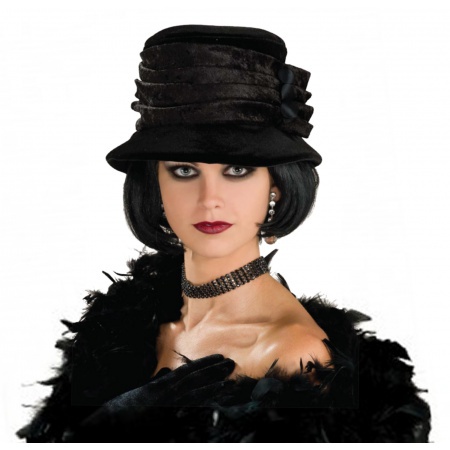 Black Velvet Cloche Hat Flapper Costume Accessory image