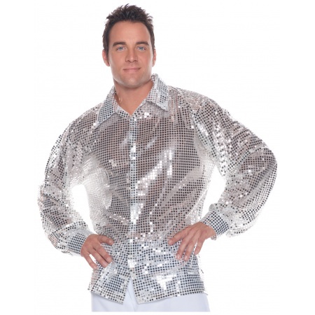 Mens Long Sleeve Silver Sequin Shirt image